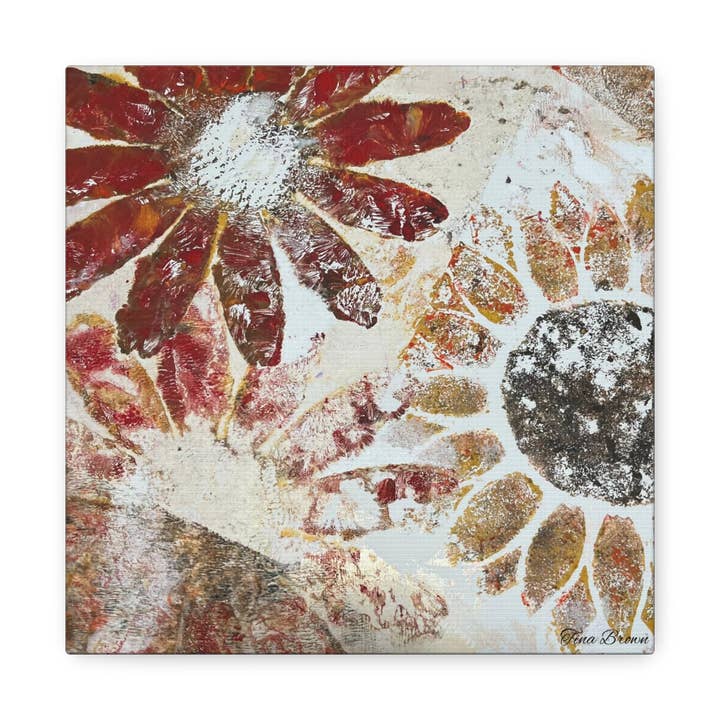 Tina Brown - Wholesale Art Print - Tan & Red Sun Flowers Art Print Matte Canvas, Stretched, 1.25"1