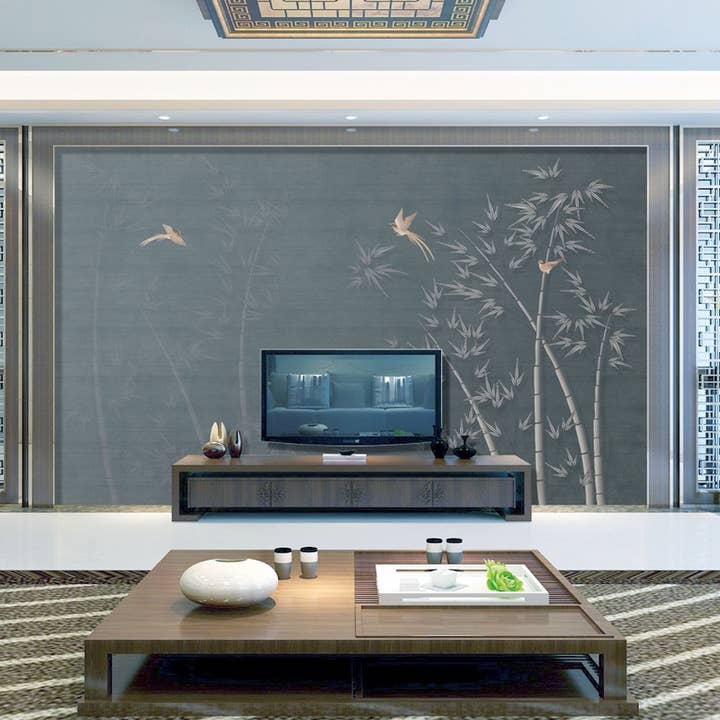 GK Home Decor - Vente Papier peint - Papier peint démontable floral foncé, aquarelle, forêt asiatique2