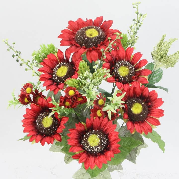 General Wholesale Inc - Wholesale Artificial Flowers - SUNFLOWERS WITH FILLERS BUSH X 13  - GPB20487 - BRICK RED0