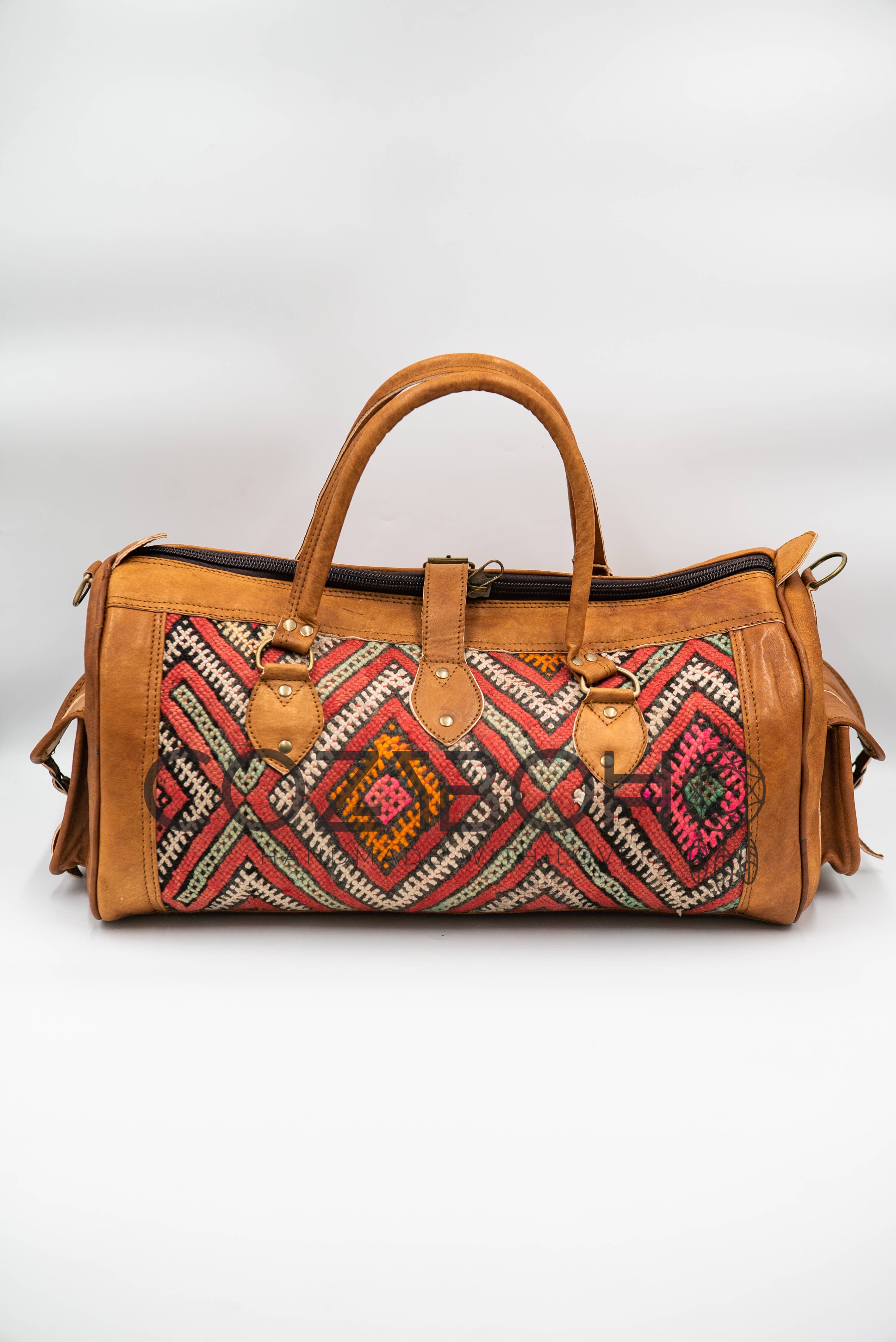 CozyBoho – Saco de viagem - Mulher por atacado – Bolsa de fim de semana Kilim de couro CozyBoho™4