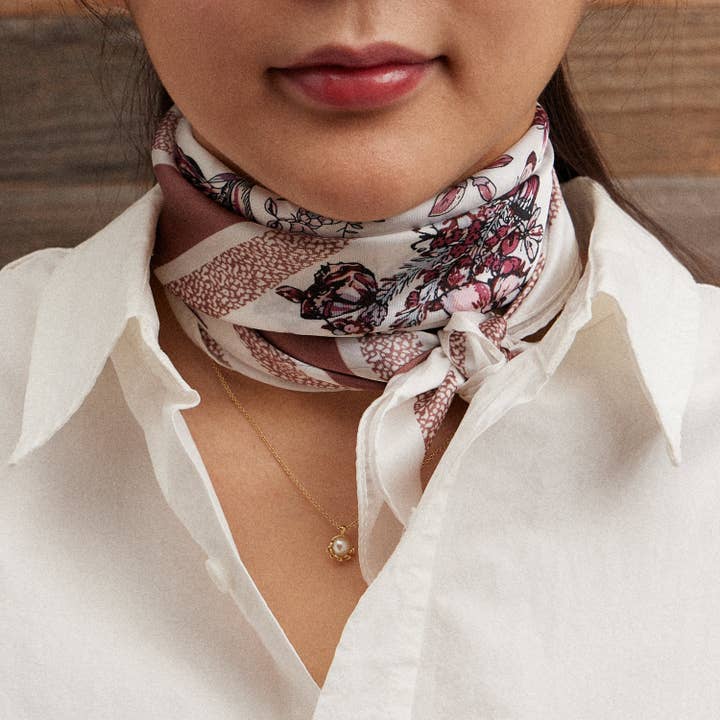 Frem - Wholesale Scarf – Women's - Floral Butterfly Silk Texture Square Scarf2