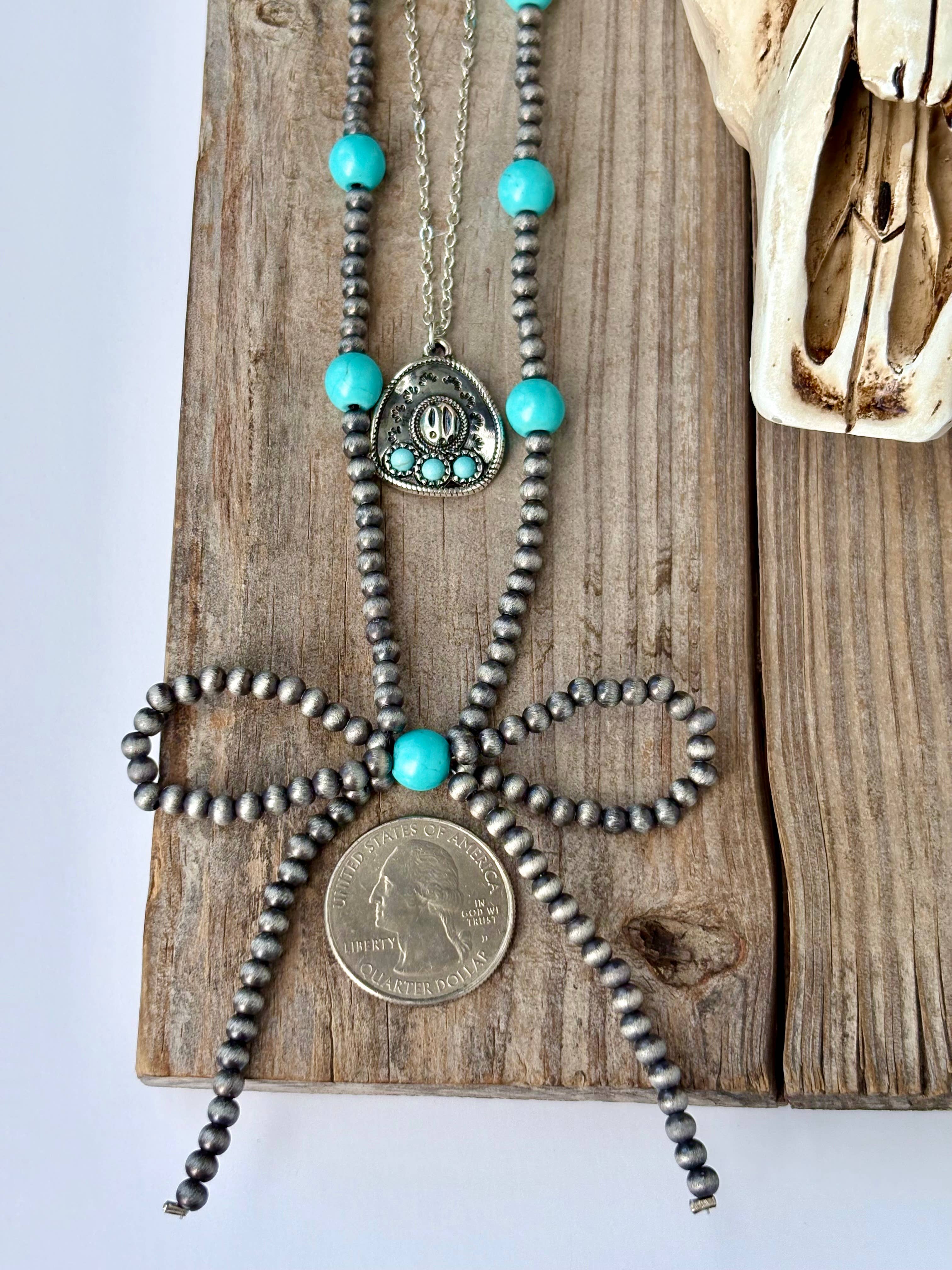 Boho Ranch Shop - Wholesale Pendant/Charm Necklace - 2 Layer Western Style Coquette Bow & Pendant Necklace6