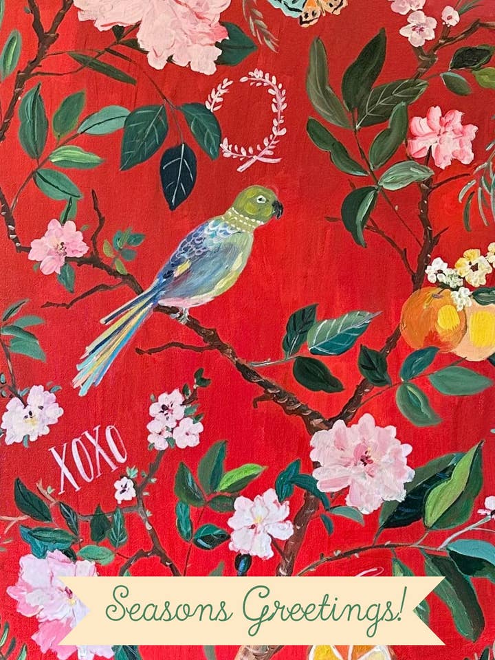 Seasons Greetings Chinoiserie Greeting Card for wholesale by Carpe Diem Papers