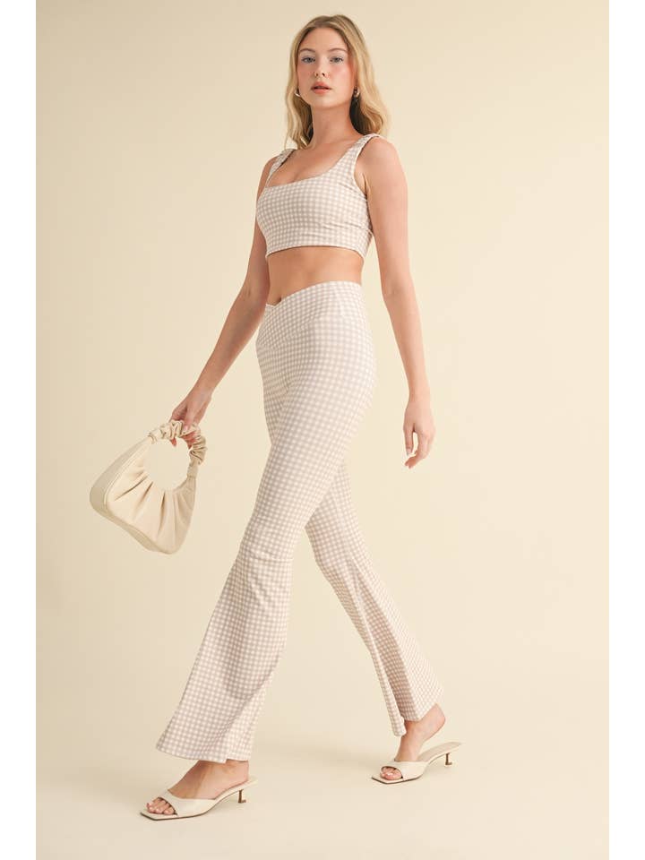 KIMBERLY C – Engroshandel Sports-/loungeleggings – til kvinder – Gingham Print Højtaljede Crossover Flare Leggings2