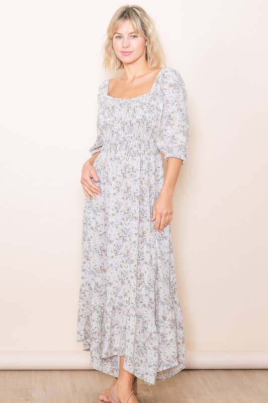 Elloh Collection – wholesale Dress – Women's – Sweetheart Half Sleeve Handkerchief Hem Floral Maxi Dress1