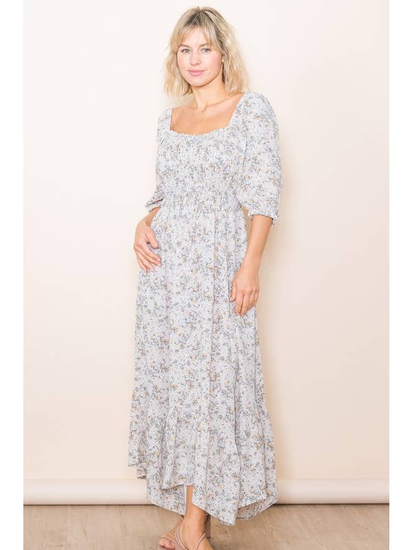 Elloh Collection – wholesale Dress – Women's – Sweetheart Half Sleeve Handkerchief Hem Floral Maxi Dress1