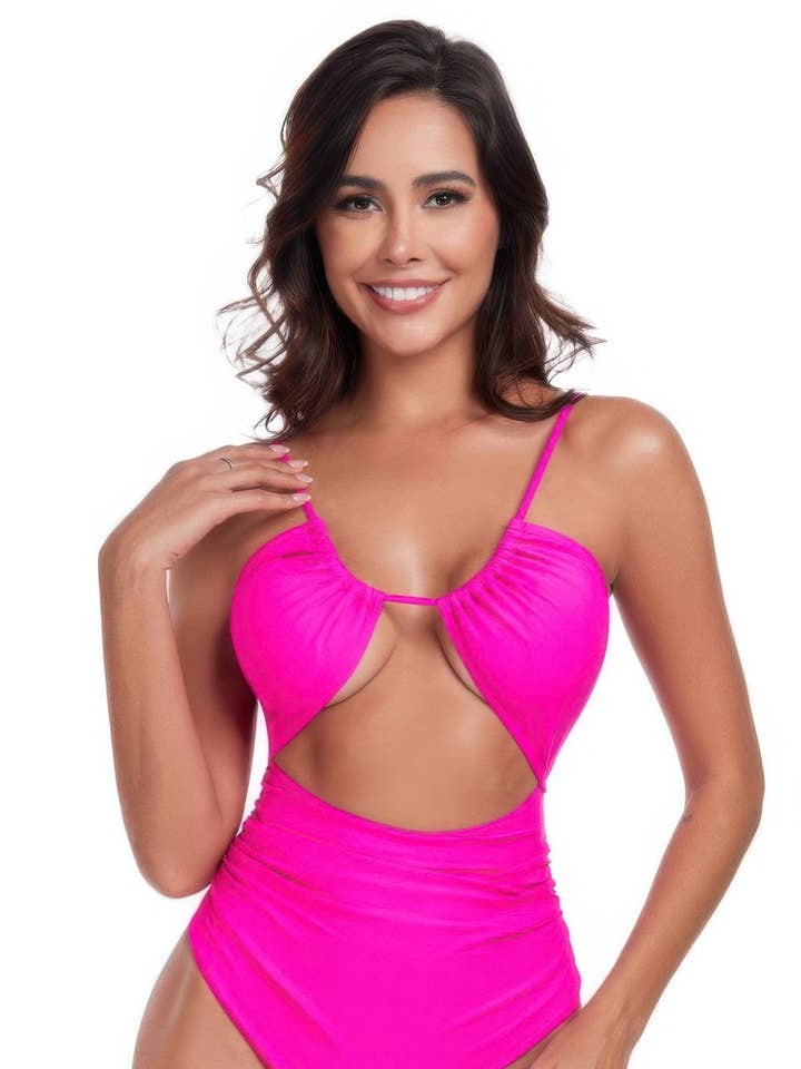 One Piece Solid Ruched Strop Udsnit Badedragt for engroshandel hos CC Wholesale Clothing