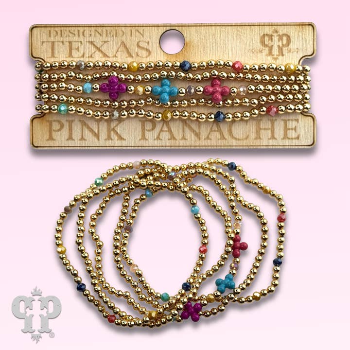Multi-color cross and gold bead bracelet for wholesale by Pink Panache Brands