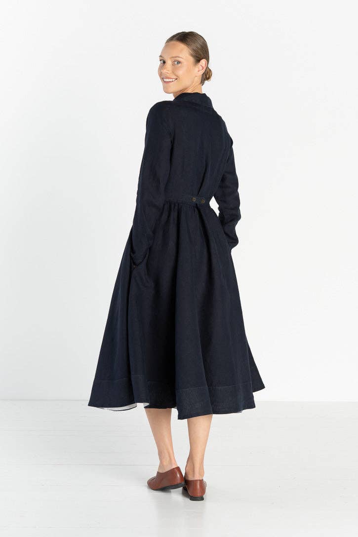 Son de Flor - Venta al por mayor Vestido - Mujer - Enola – Vestido Midi de Lino a Medida con Cuello con Muesca6