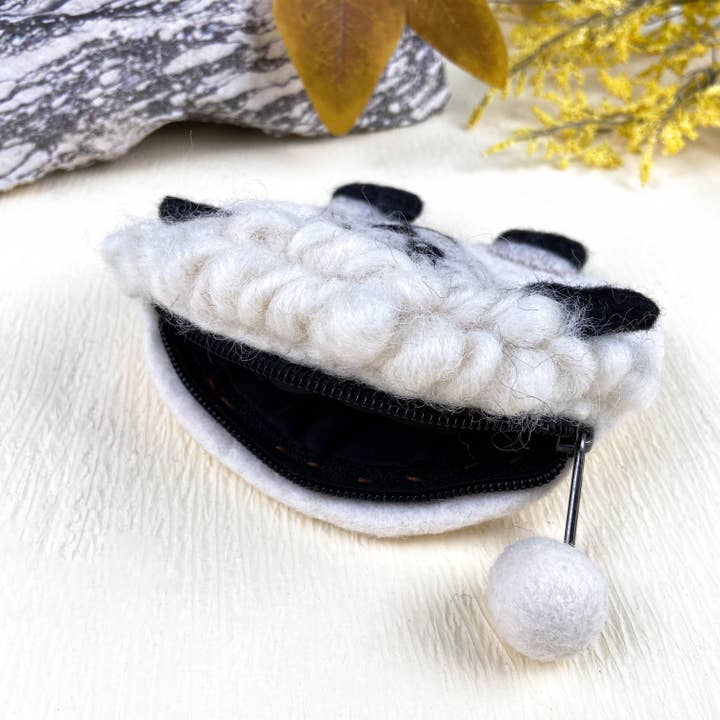 White Cute Fluffy Sheep Wool Felt Animal Coin Purse for wholesale on Faire