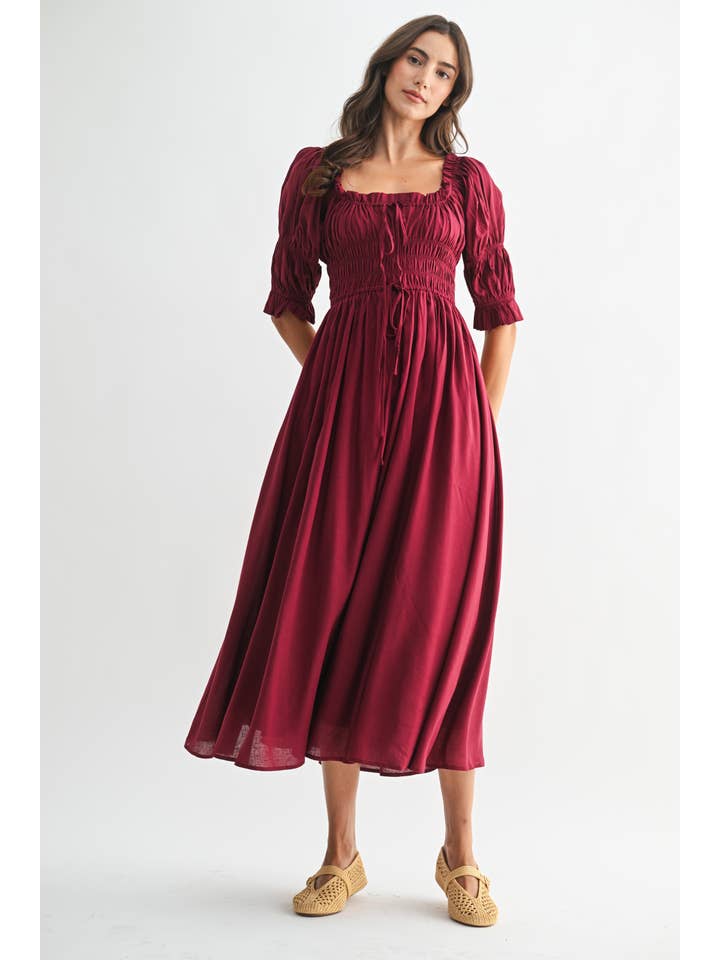 Camellia – wholesale Dress – Women's – CD25164 OFF-SHOULDER SMOCKED MIDI DRESS PLEATED SKIRT11