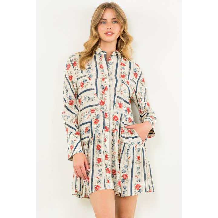 CREAM Long Sleeve Floral Dress for wholesale on Faire6