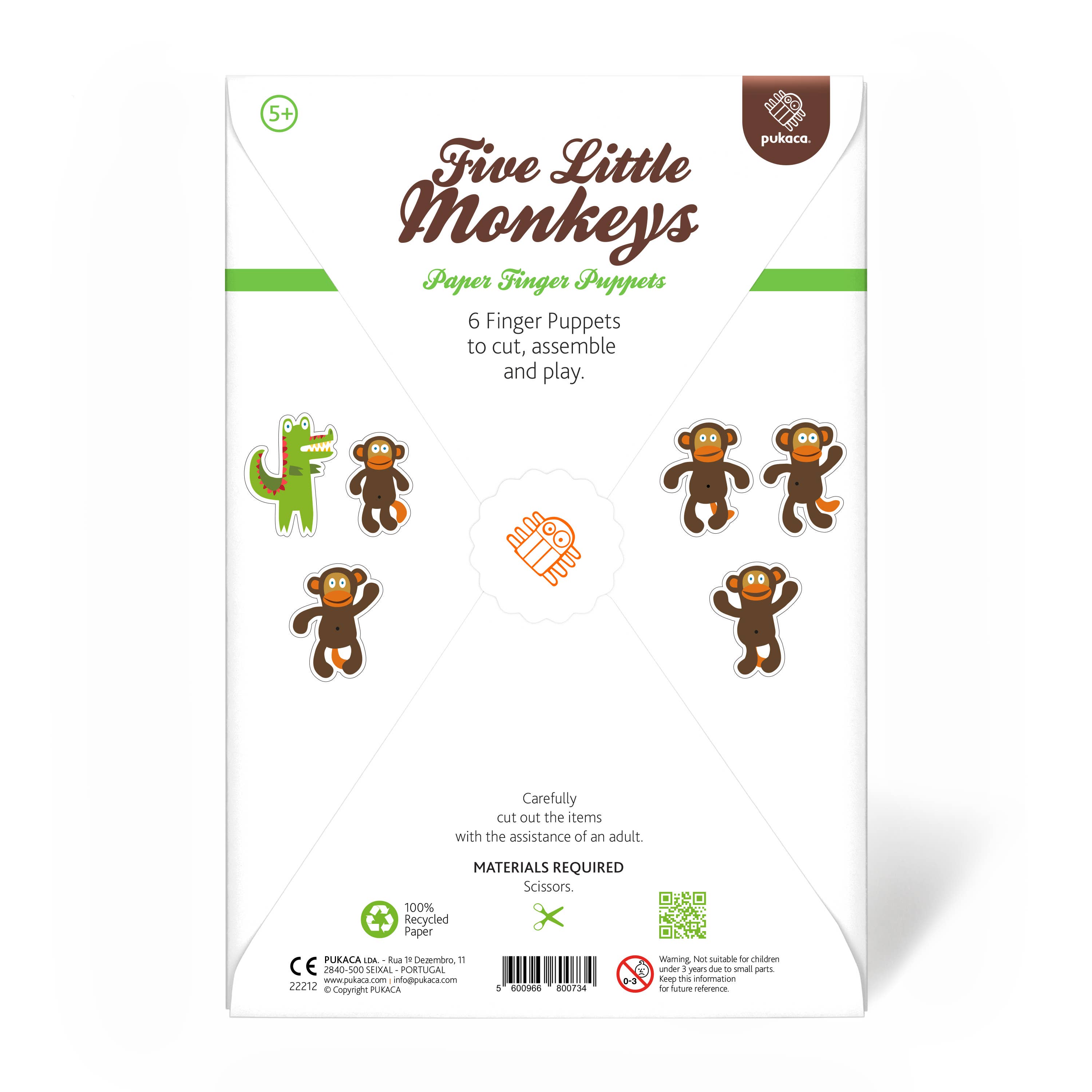 pukaca – Engroshandel Fingerdukke - Børn og baby – Fem små aber papirfingerdukker2