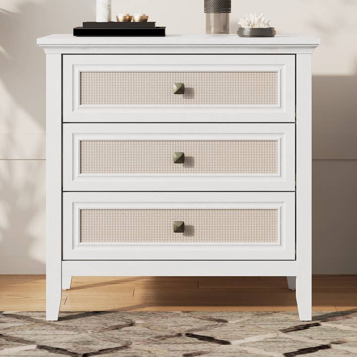 3 Drawer Dresser, Cane Nightstand with Rattan Drawers for wholesale by Heynemo