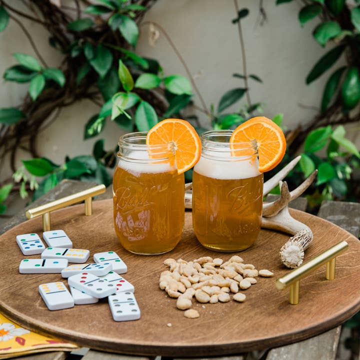 Circle Wooden Tray with Mod Gold Handles for wholesale by Grace Graffiti