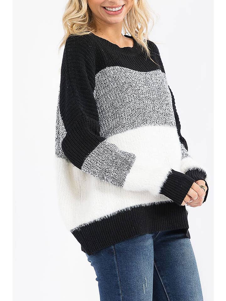ROUSSEAU - Wholesale Knit Sweater - Women's - DETAILED SLEEVE COLORBLOCK KNIT PULLOVER SWEATER5