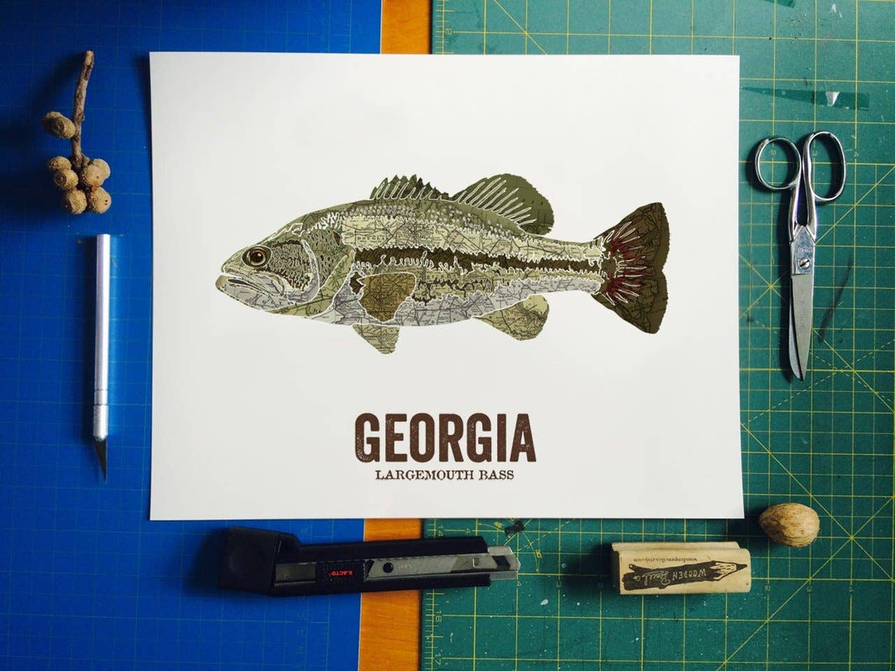 Smallmouth Bass Fishing West Virginia State Map Art Print Decor