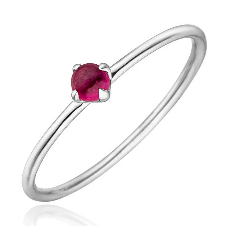 Bague cabochon en or blanc 14 carats avec rubis pour la vente par Leaf Jewelry