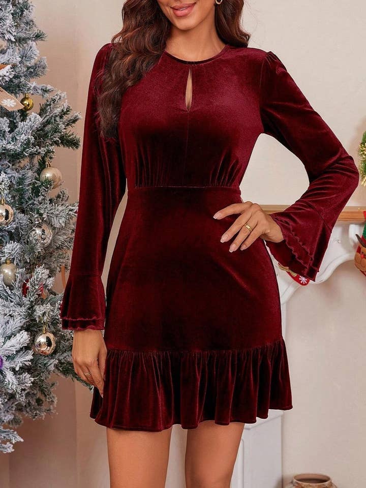 Velvet Ruffle Panels For Elegant Party Dress for wholesale by Rosa Clothing