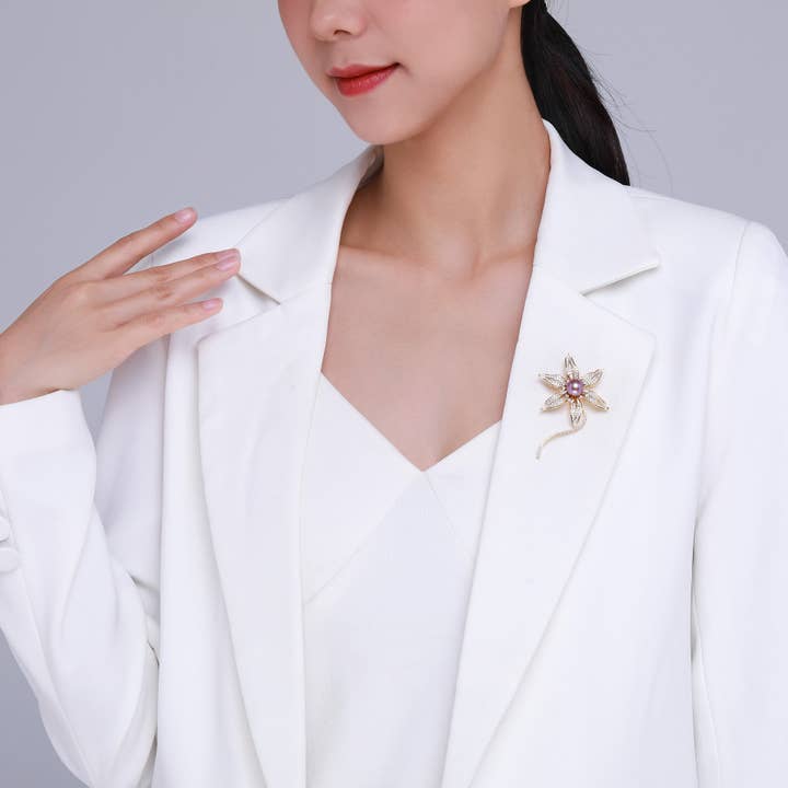 Timeless Pearl – alfinete de lapela por atacado – Broche de pérolas Starflower Edison1