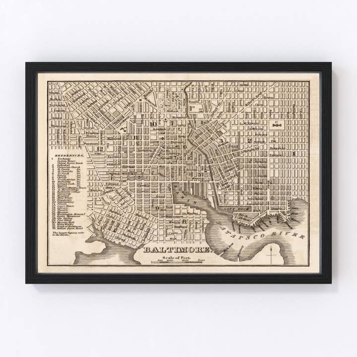 Vintage Map of Baltimore, Maryland 1844 for wholesale by Ted's Vintage Art