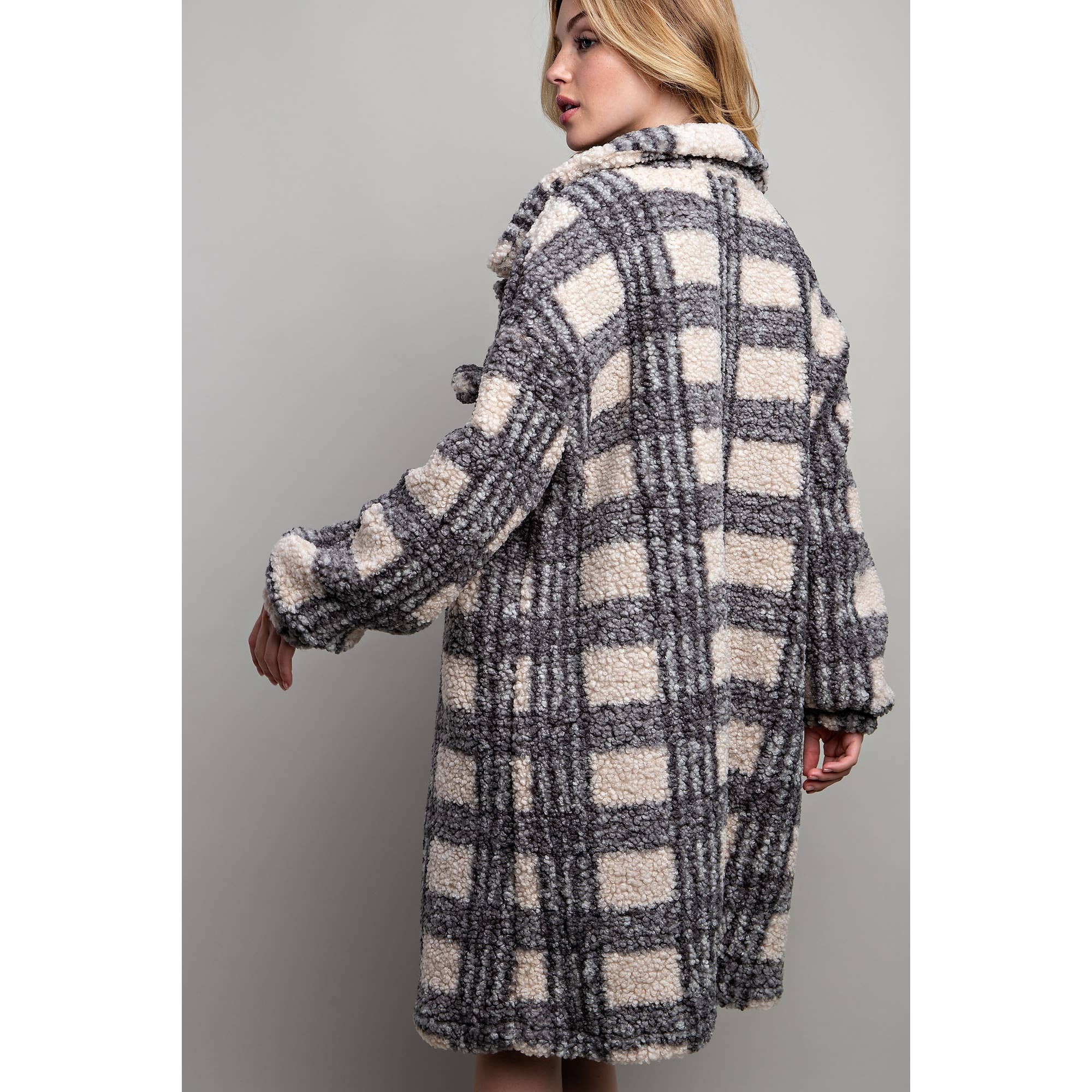 Sweet Generis – Engroshandel Jakke - Dame – PLAID TEDDY OVERSIZE JAKKE24