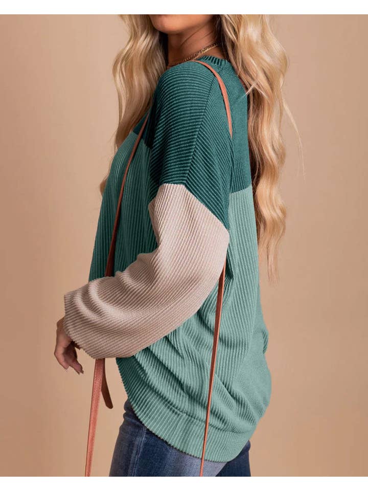 PRETTY BASH - Wholesale Knit Top - Women's - Colorblock Rib Textured Knit Top