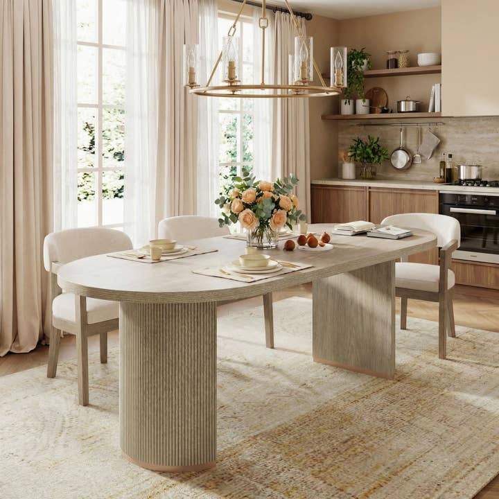 Table à manger ovale à double piédestal de 88 pouces en bois massif, 2 couleurs pour la vente par 39F INC CANADA