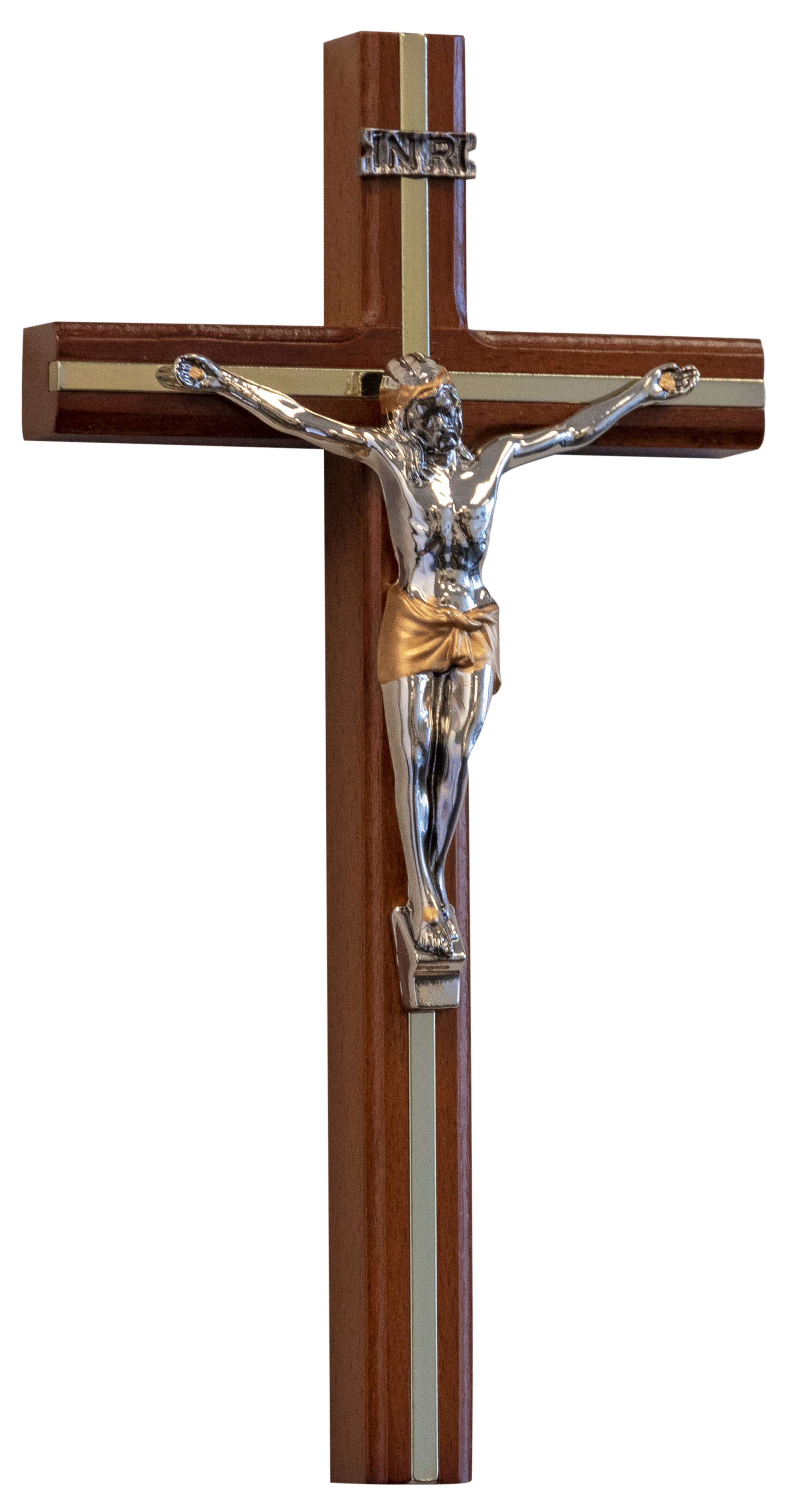 Village Gift Importers – Cruz de parede por atacado – Crucifixo de parede marrom escuro com corpus prateado1