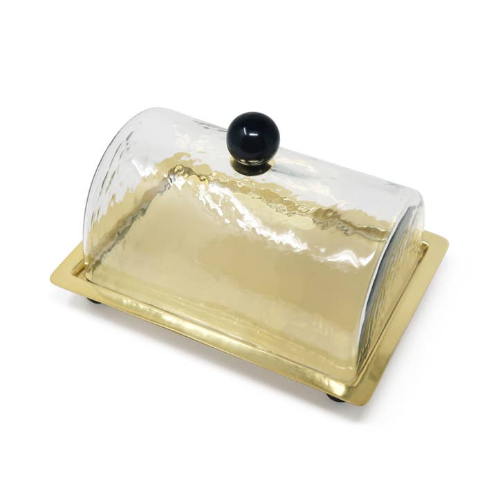 CLASSIC TOUCH DECOR INC. - Wholesale Cake Stand - Rectangle Cake Dome Gold with Ball Knob - 10.2"L11