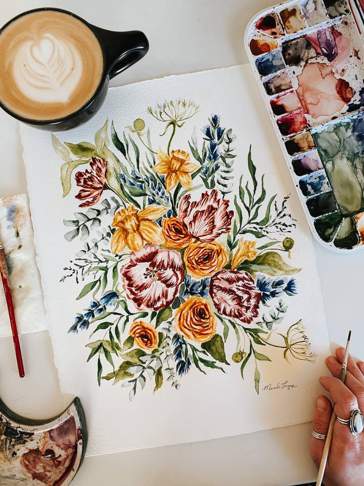 Daffodil Spring Bouquet Print for wholesale by MacaelaMade