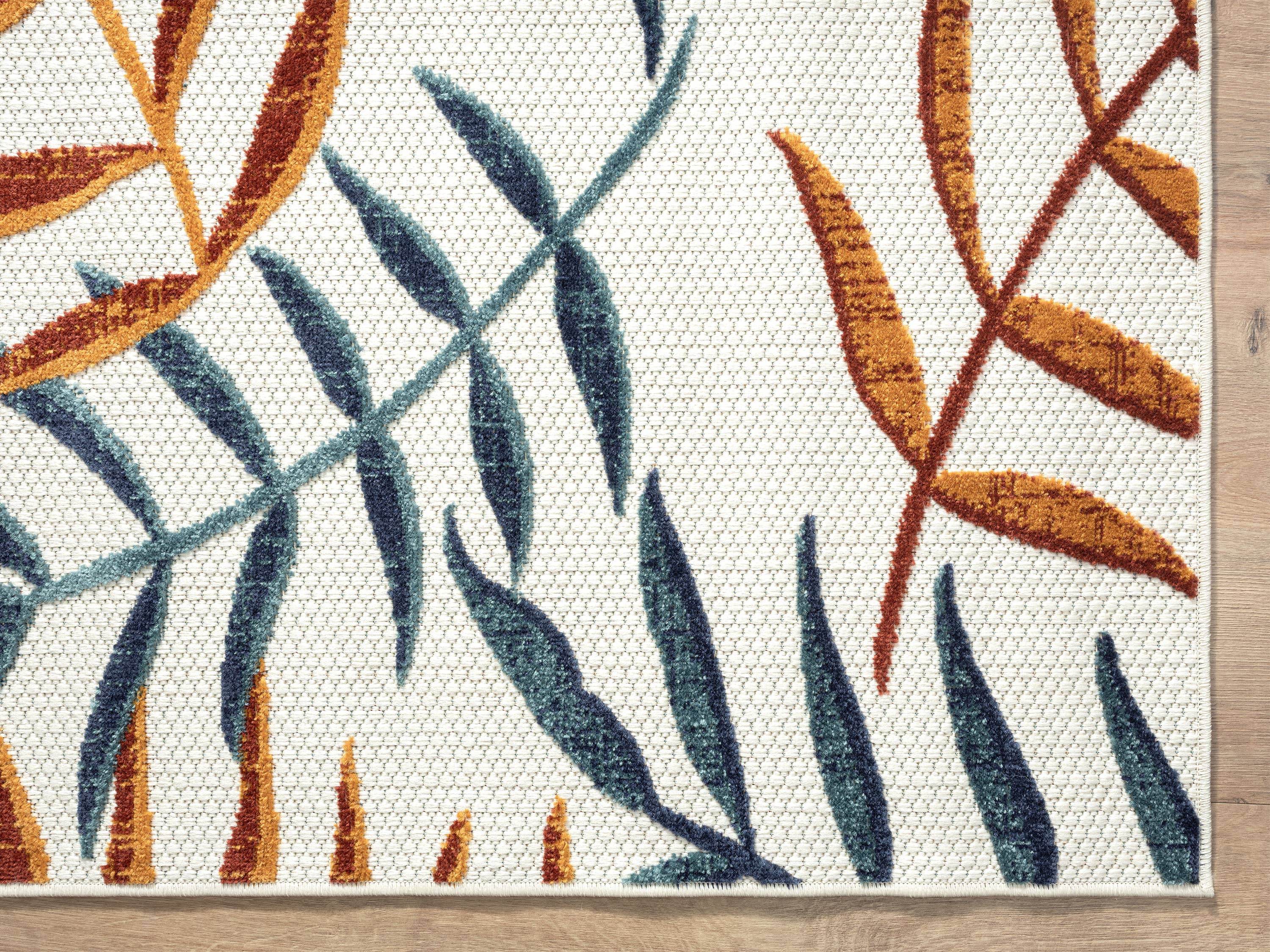 Abani Rugs - Vente Tapis - Tapis d'intérieur/extérieur à feuilles rouges et bleues Abani Hampton2