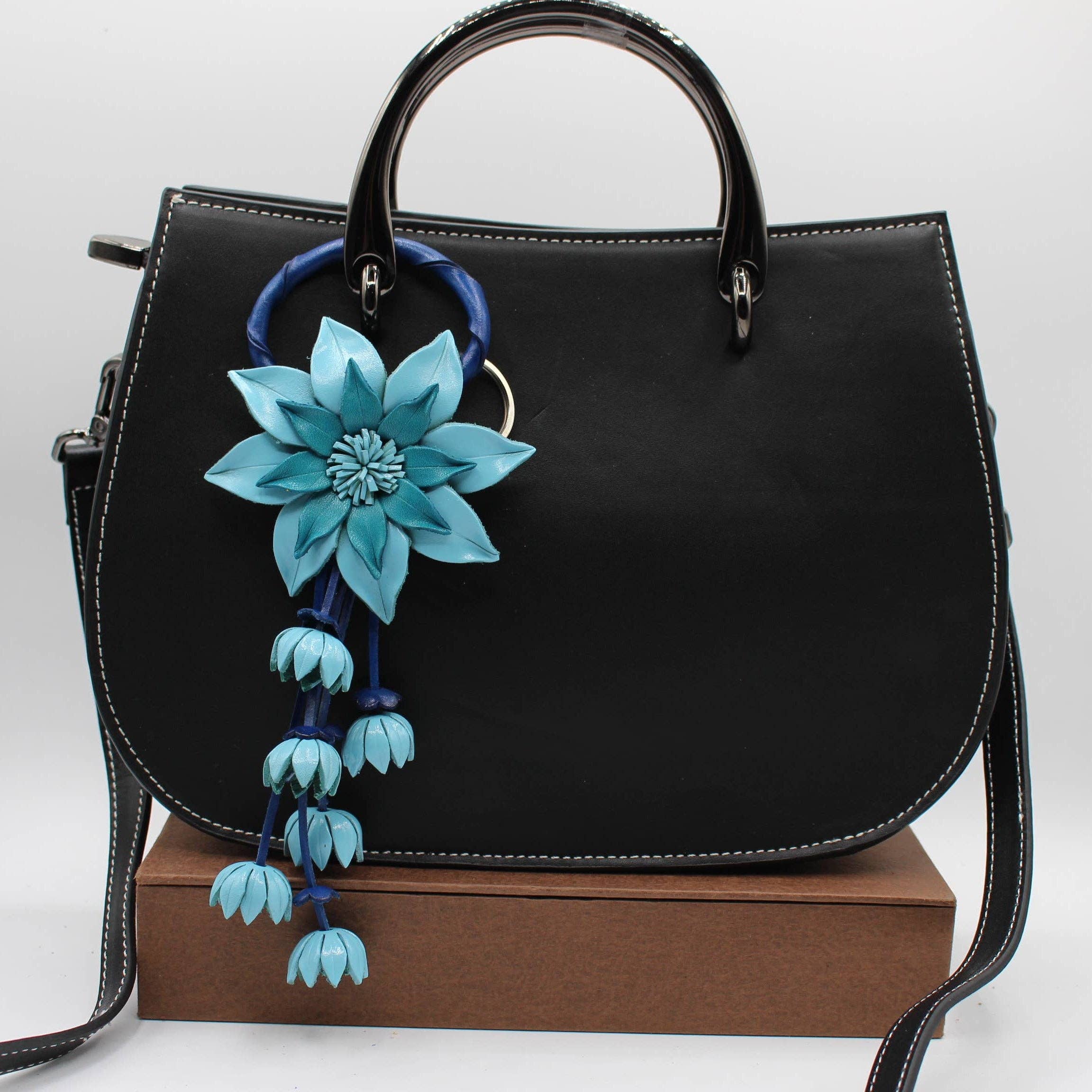 Sunflower Handmade leather inc - Wholesale Purse Hook/Hanger - Women's - Leather flower key chain bag charm purse charm6