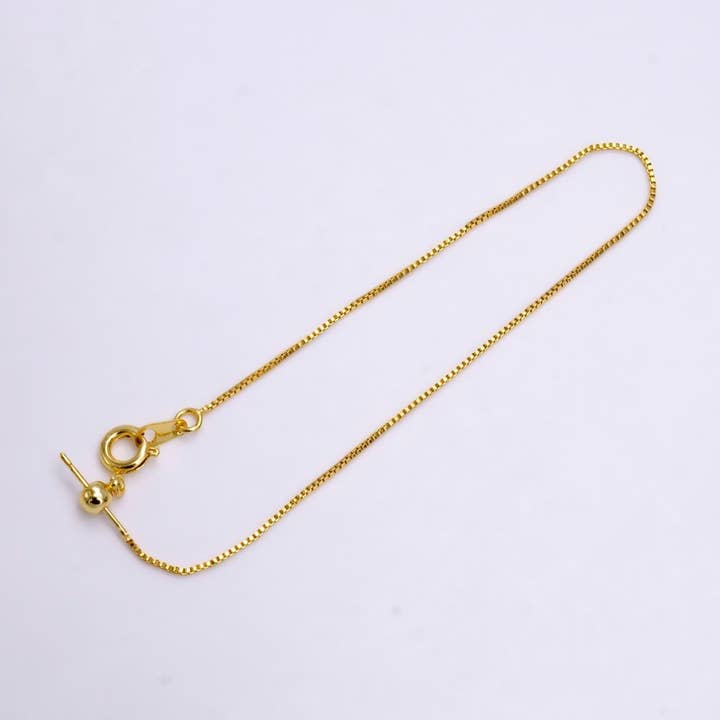 Aim Eternal - Wholesale Link & Chain Bracelet - 14K Gold Filled 0.8mm Dainty Box Chain 7.5 Inch Slider Bracelet Adjustable bracelet | Z-9070