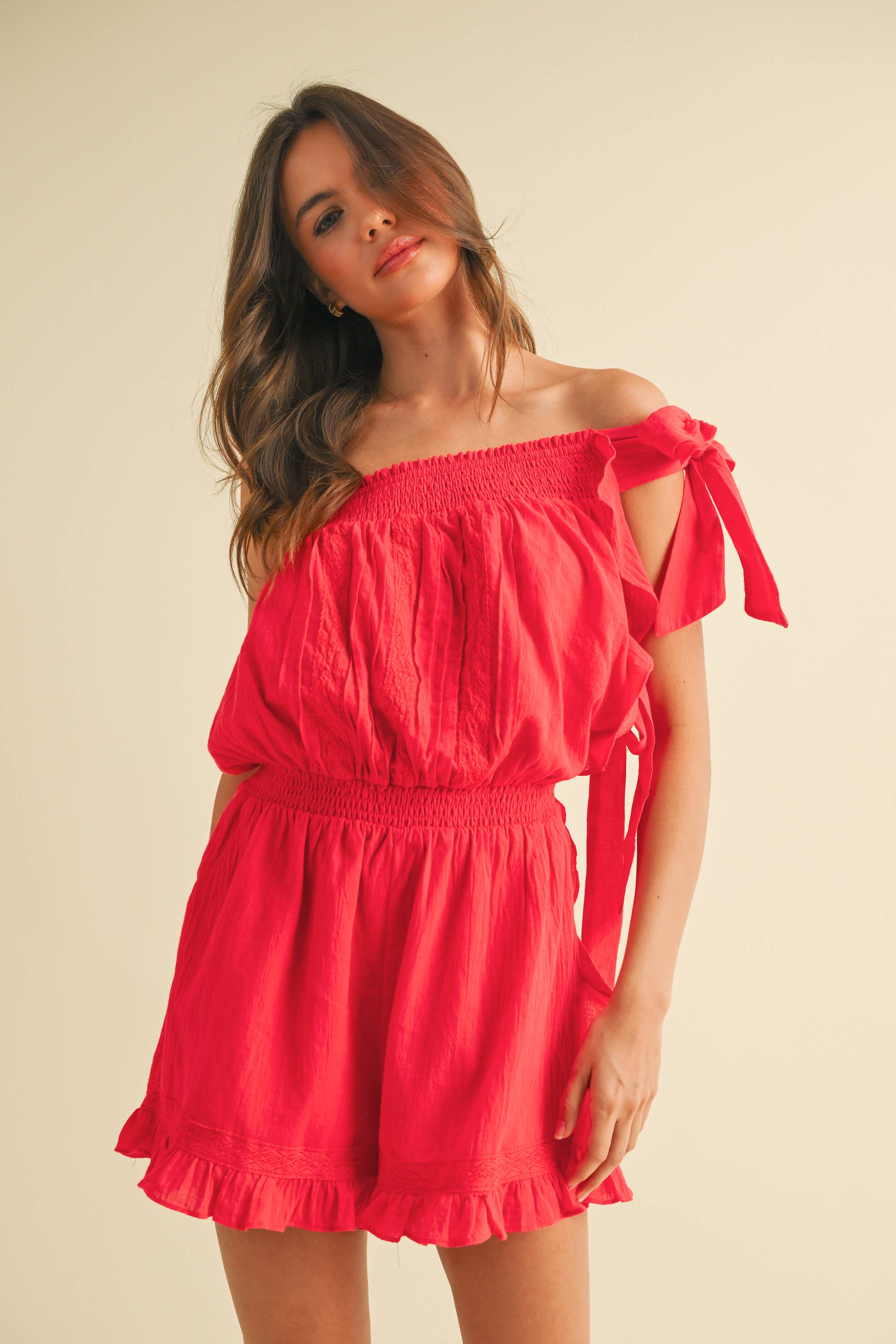 Klesis - Wholesale Romper - Women's - IR2199 RUFFLE HEM ROMPER WITH ONE SHOULDER TIE DETAIL1