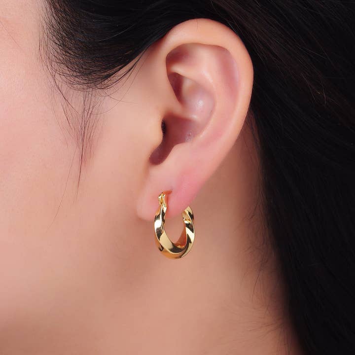 Aim Eternal - Wholesale Hoop Earrings - 24K Gold Filled 20mm Edged Twist Latch Hoop Earrings | AB6021