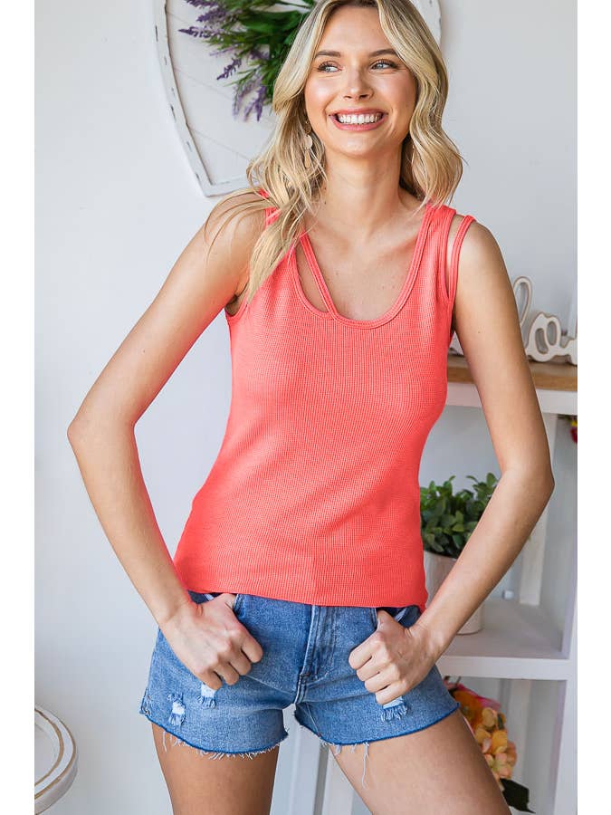 7th Ray - Venta al por mayor Camiseta sin mangas - Mujer - Camiseta sin mangas con detalle de recorte casual para mujer T51308