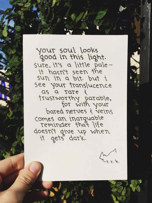 Your Soul Looks Good in This Light // Poem for wholesale by NOTESONTHEWAY