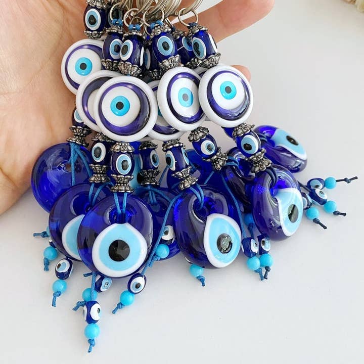 Evileyefavor – Engroshandel Nøglering - Dame – Evil Eye nøglering, blåt glas onde øjne, græsk onde øje nøglering