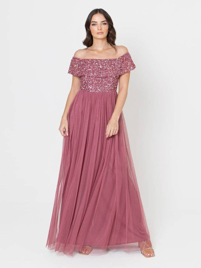 Maya Wüstenrose Bardot Verziertes Maxikleid für den Großhandel von Plaza Collection Ltd