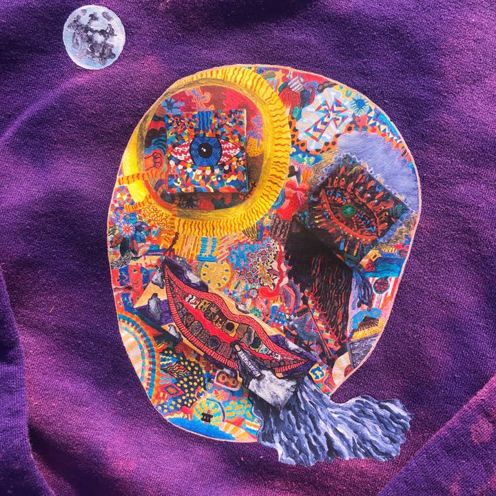 “PATCHFAC3" Tee Gráfico Branqueado Roxo - Streetwear por atacado de Flow Era