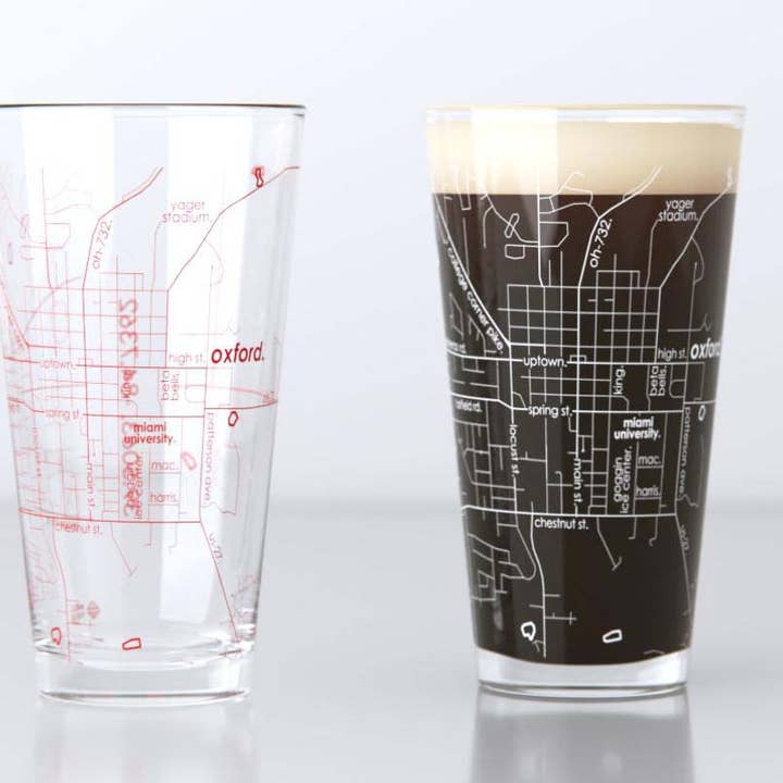 Well Told - Wholesale Beer Glass/Mug - Oxford OH - Miami Univ College Town Map Pint Pair