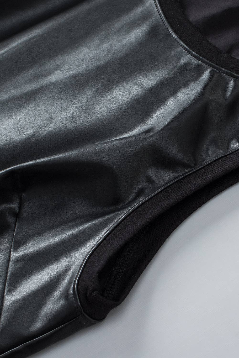 Lovesoft - Wholesale Tank Top - Women's - Black Faux Leather Crew Neck Tank Top9