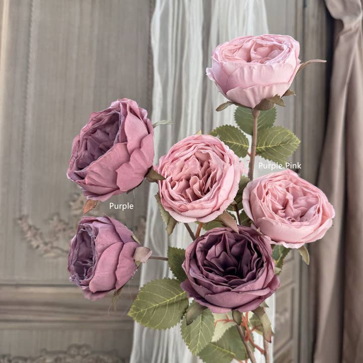 Sweet Home Deco - Wholesale Artificial Flowers - 27''T Faux Dried Look Silk Austin Rose Autumn Flower Stem11