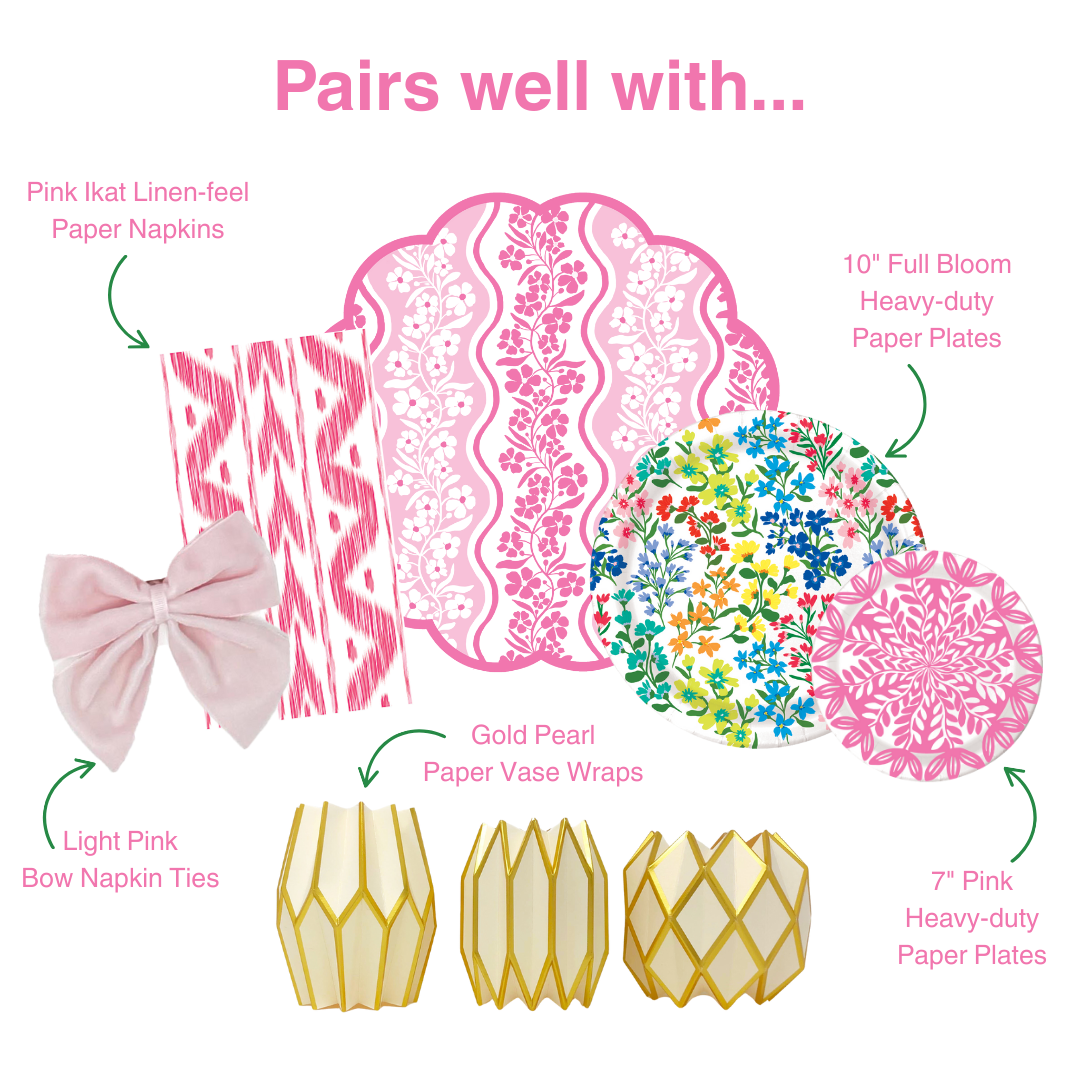 Lucy Grymes Designs – Guardanapo descartável por atacado – Toalhete / Guardanapo de Papel com Toque de Linho em Ikat Rosa | Conjunto de 255