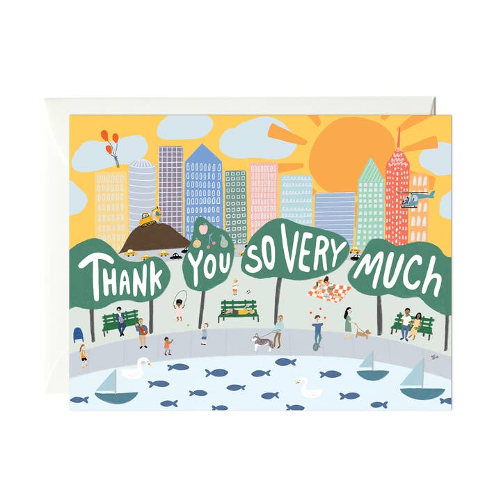 Paula & Waffle - Wholesale Thank You Card - City Scene Thank You Card0
