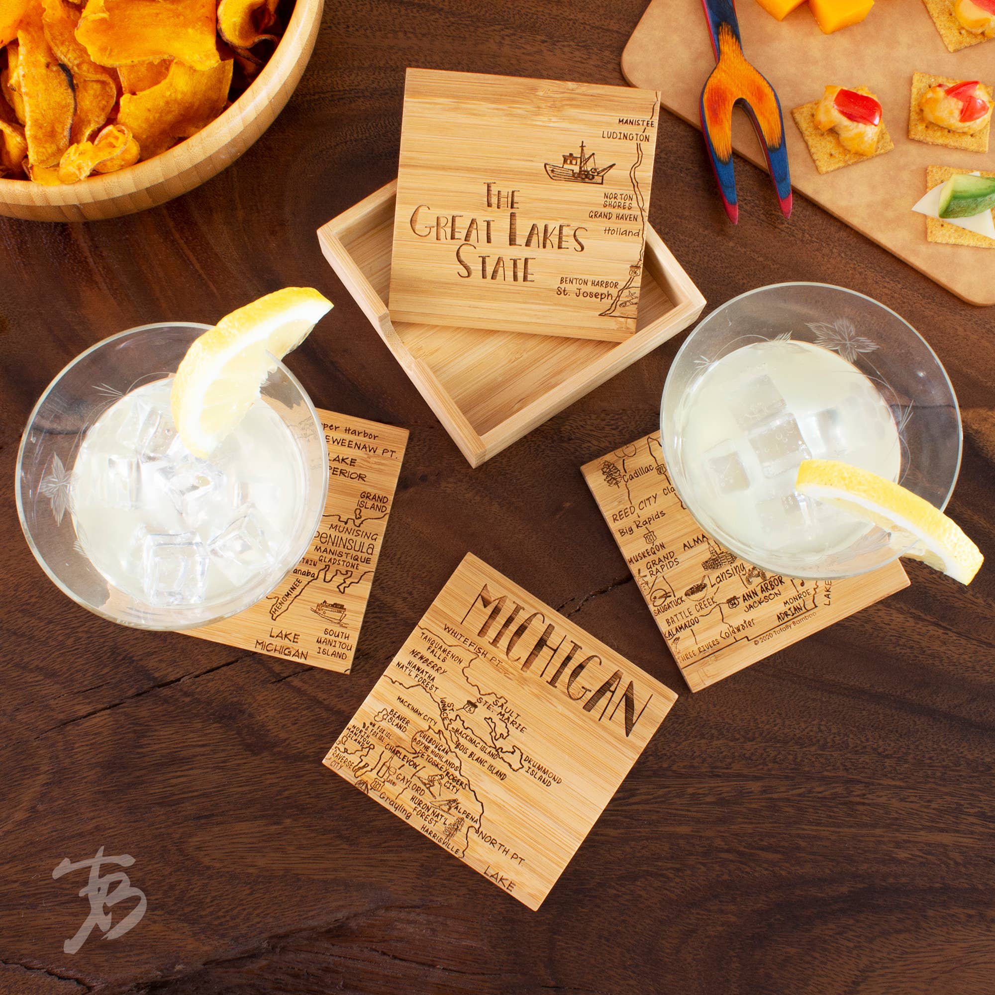 Totally Bamboo – wholesale Underlägg – Michigan Puzzle 4-PC. Glasunderlägg med fodral3