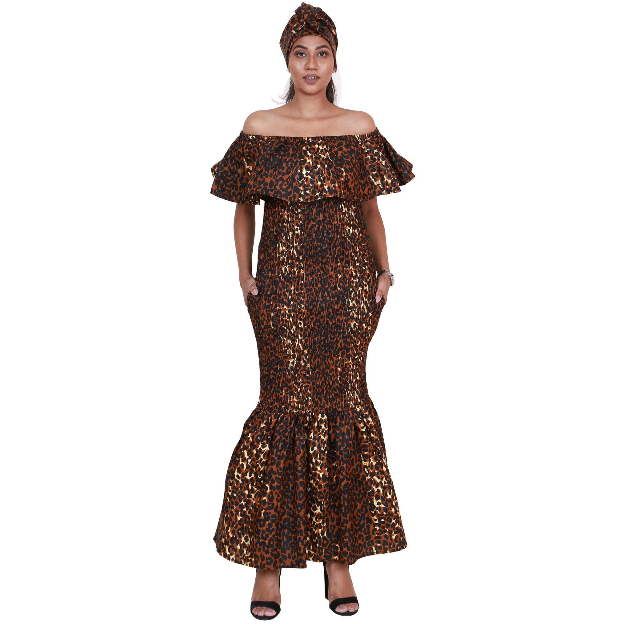 African Stars - Wholesale Dress - Women's - Women's Printed Smocking Off Shoulder Mermaid Dress - FI-P500771