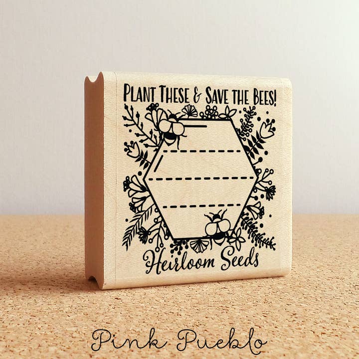 Pink Pueblo - Wholesale Rubber/Decorative Stamp - Save The Bees Seed Packet Rubber Stamp