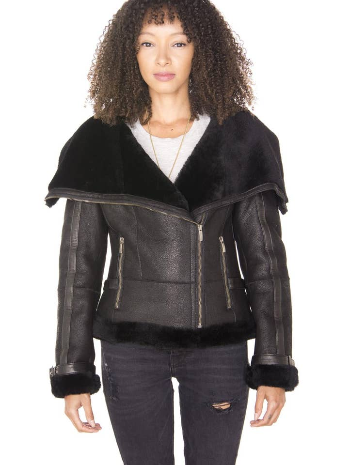 Infinity Leather (Upperclass Fashions Ltd) - Wholesale Leather Jacket - Women's - Womens Merino Sheepskin Aviator Leather Jacket-Petworth